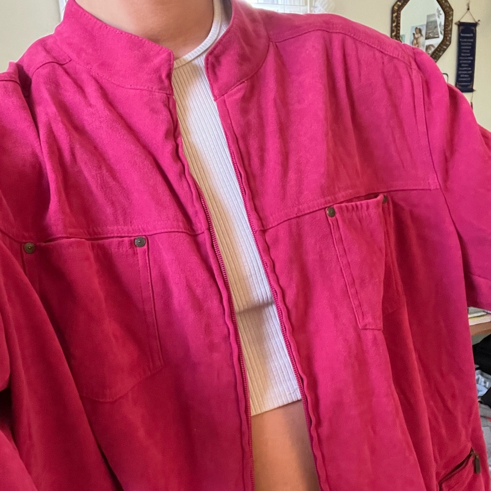 Oversized pink suede jacket